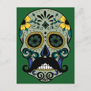 Retro Moustache Sugar Skull Postcard