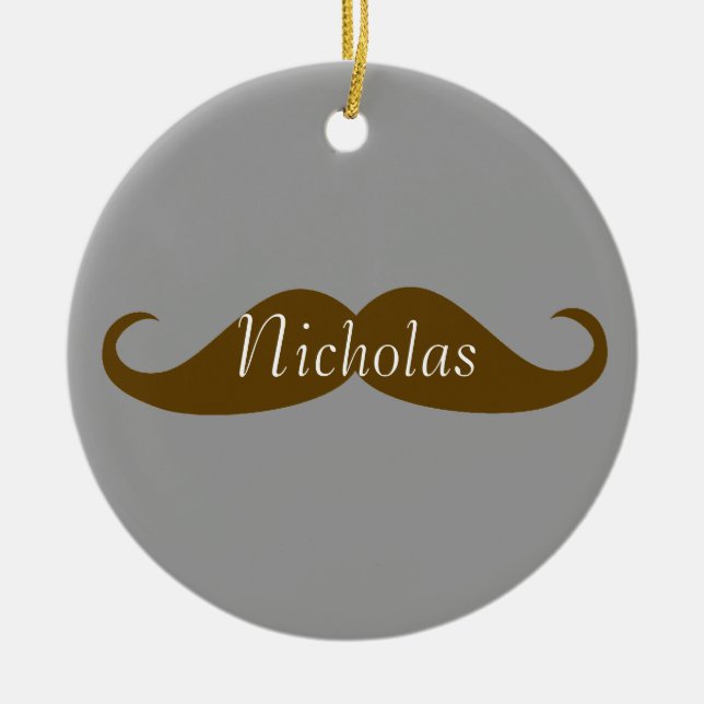 Retro Moustache with Name Ceramic Tree Decoration (Front)