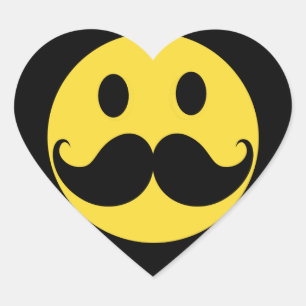 Retro Moustache Yellow Face Heart Sticker