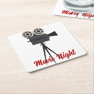 Retro Movie Camera Customisable  Square Paper Coaster