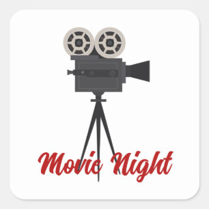 Retro Movie Camera Customizable Square Sticker
