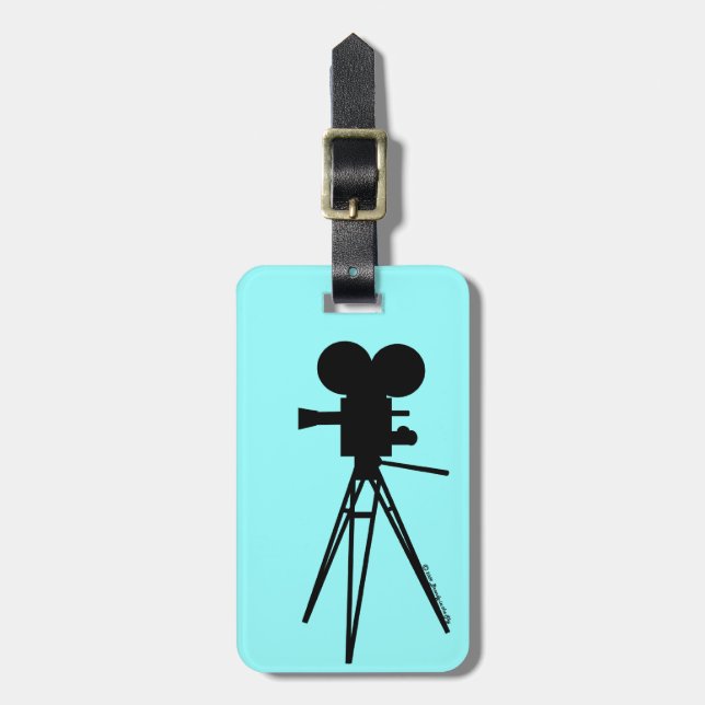 Retro Movie Camera Silhouette Luggage Tag (Front Vertical)