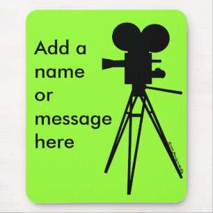 Retro Movie Camera Silhouette Mouse Mat