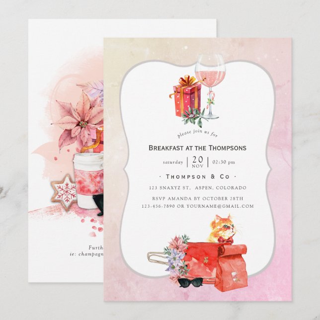 Retro Movie Christmas Breakfast Party Invitation (Front/Back)