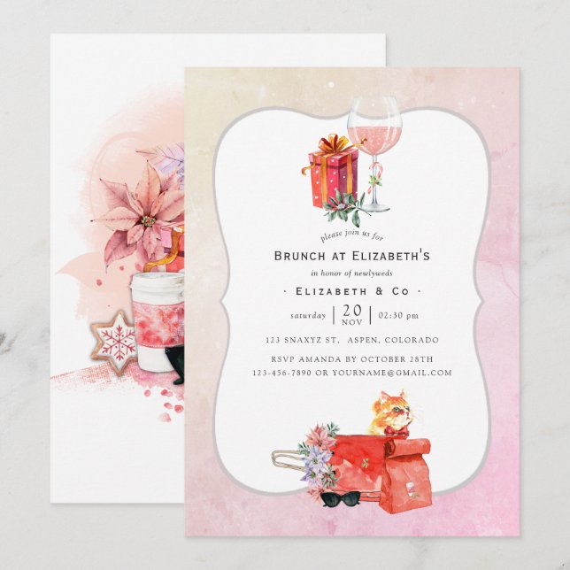 Retro Movie Christmas Bridal Brunch Invitation (Front/Back)