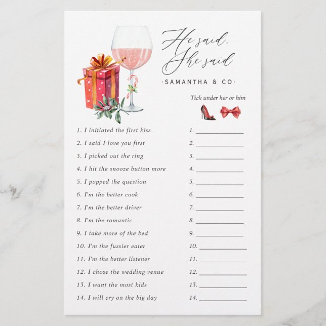 Retro Movie Christmas Bridal Shower Game (Front)