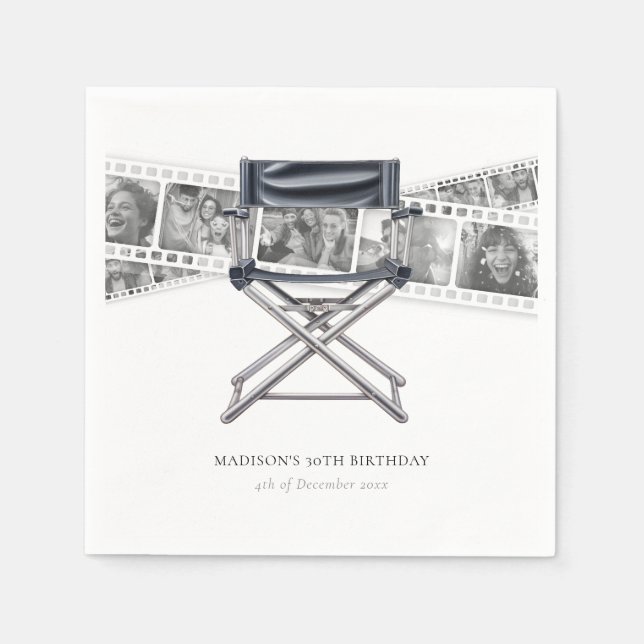 Retro Movie Night Adult Birthday Custom Photos Napkin (Front)