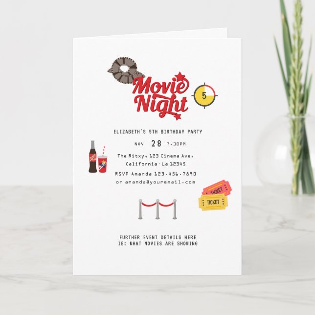 Retro Movie Night Birthday Party Invitation (Front)