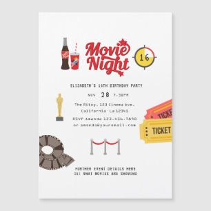 Retro Movie Night Birthday Party Magnetic Invitation