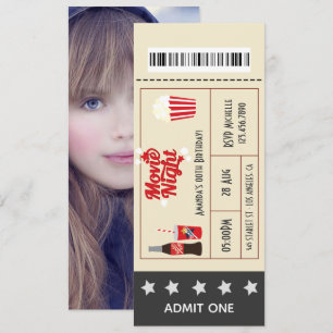 Retro Movie Night Birthday Party Ticket add photo Invitation