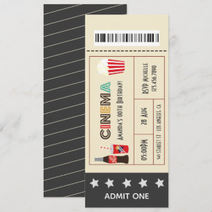 Retro Movie Night Birthday Party Ticket Invitation