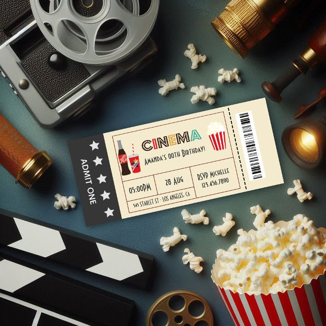 Retro Movie Night Birthday Party Ticket Invitation (Retro Movie Night Birthday Party Ticket Invitation)