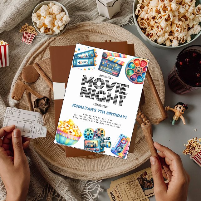 Retro Movie Night Kids Birthday Invitation (Creator Uploaded)