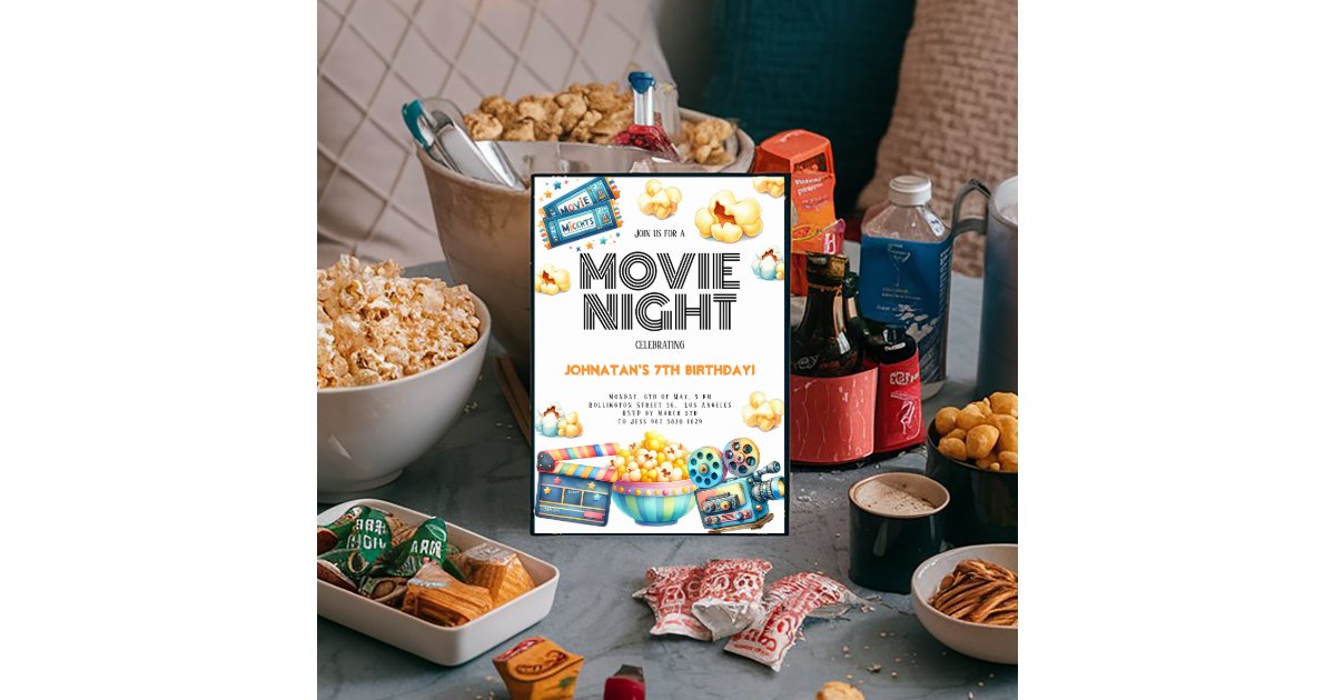 Retro Movie Night Kids Birthday Invitation | Zazzle