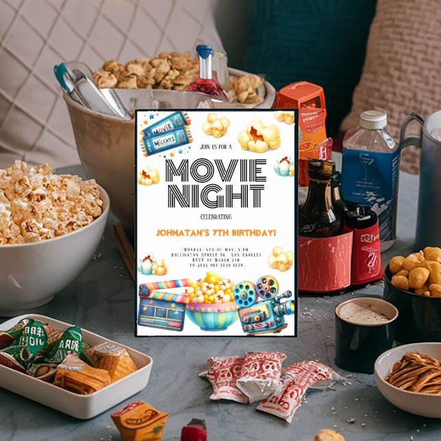 Retro Movie Night Kids Birthday Invitation (Creator Uploaded)