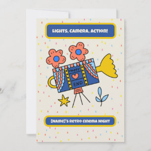 Retro Movie Night Popcorn Cinema Birthday Invitation
