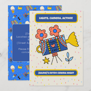 Retro Movie Night Popcorn Cinema Birthday Invitation