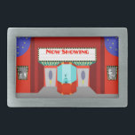 Retro Movie Theatre Belt Buckle<br><div class="desc">The stars are out in full force on this Retro Movie Theatre Belt Buckle--both the stars in the night sky and the stars on the silver screen. This 1960's style, minimalist art design features the exterior of a classic movie house from the Golden Age of Cinema. The red building has...</div>