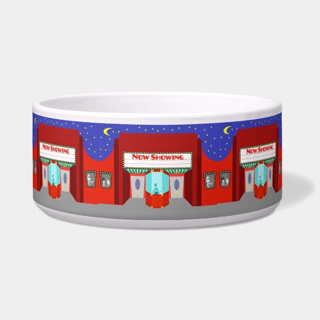 Retro Movie Theatre Ceramic Pet Bowl (Front)