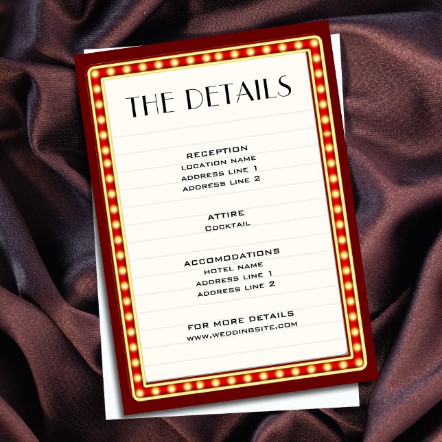 Retro Movie Theatre Marquee Sign Wedding Details Enclosure Card (Retro Movie Theater Marquee Sign Wedding Details Enclosure Card)