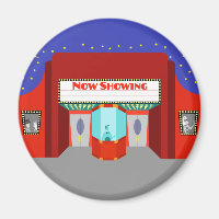 Retro Movie Theatre Round Magnet