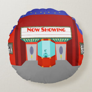 Retro Movie Theatre Round Pillow