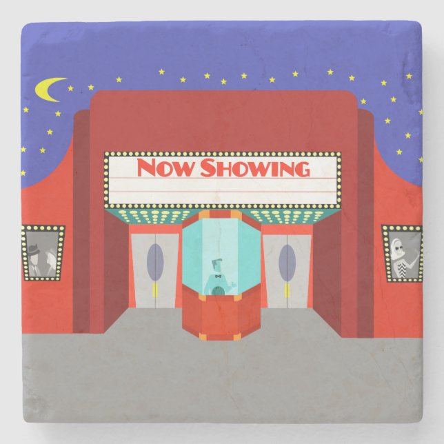 Retro Movie Theatre Stone Coaster (Front)