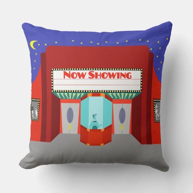 Retro Movie Theatre Throw Pillow (Front)
