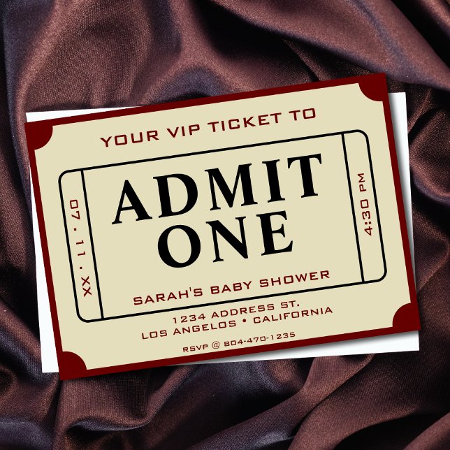 Retro Movie Ticket Admit One Baby Shower Invitation (Retro Movie Ticket Admit One Baby Shower Invitation)