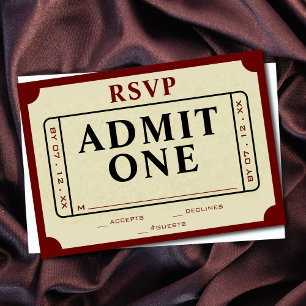 Retro Movie Ticket Stub Admit One RSVP Card
