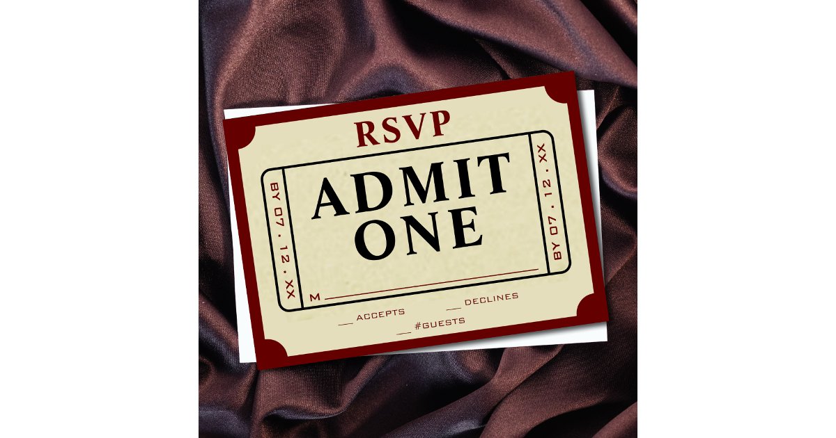 Retro Movie Ticket Stub Admit One RSVP Card | Zazzle