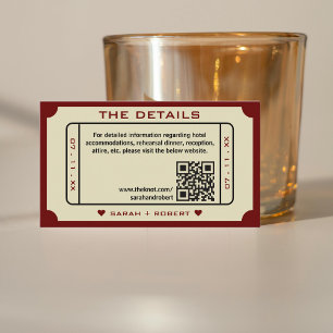Retro Movie Ticket Stub QR Code Wedding Details Enclosure Card