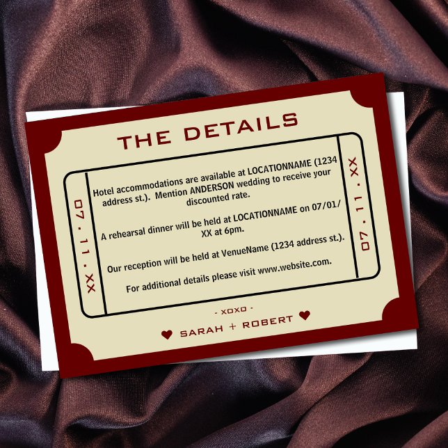 Retro Movie Ticket Wedding Details Enclosure Card (Retro Movie Ticket Wedding Details Enclosure Card)