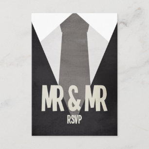 Retro Mr & Mr Suit & Tie Wedding RSVP Card