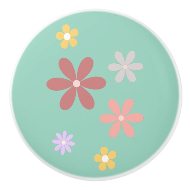 Retro Multi-Colored Daisy Pattern Ceramic Knob (Front)
