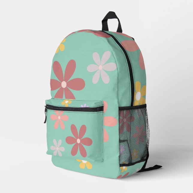 Retro Multi-Colored Daisy Pattern Printed Backpack (Back Corner Right)