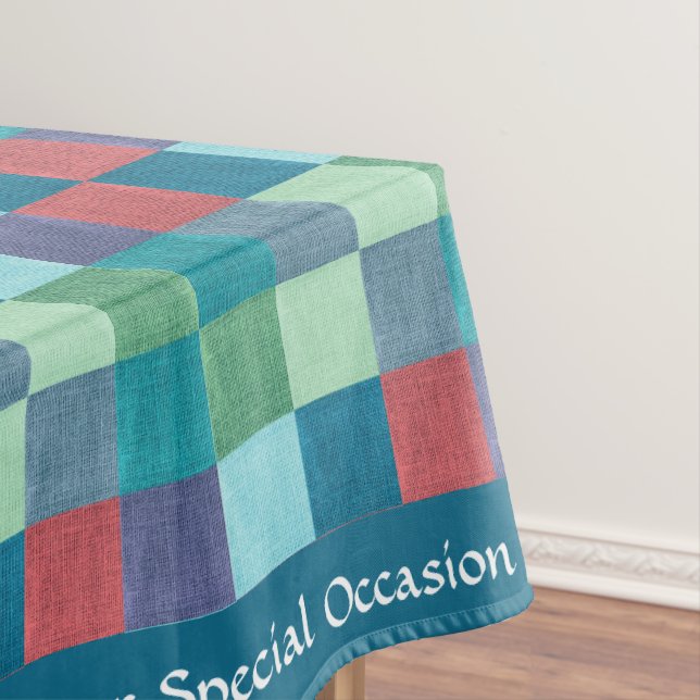 Retro Multi-Colour Chequered Quilt Square Pattern Tablecloth (In Situ)