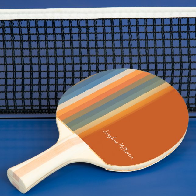 Retro Multi-colour Pastel Stripes personalise-Name Ping Pong Paddle (Insitu)
