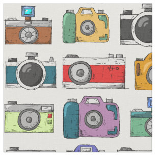 Retro multi-coloured camera. Rainbow photo pattern Fabric