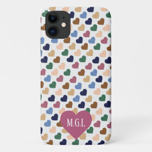 Retro Multi-Coloured Small Hearts Pattern Monogram iPhone 11 Case