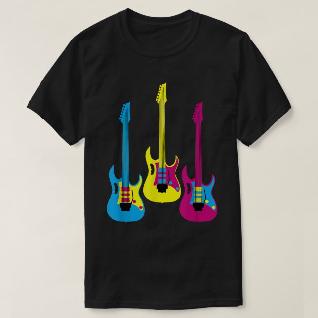 Retro Multicolor CMYK Electric Guitar Graphic Lead T-Shirt (Design Front)