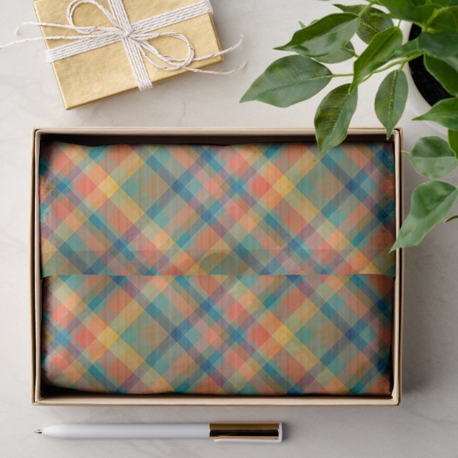 Retro Multicolor Cosy Plaid Pattern Christmas Cute Tissue Paper (Gift)