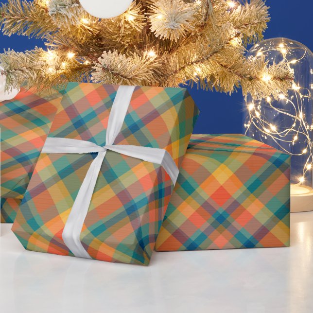 Retro Multicolor Cozy Plaid Pattern Christmas Cute Wrapping Paper (Holidays)