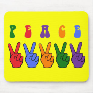 Retro Multicolor Peace Hand Mouse Mat