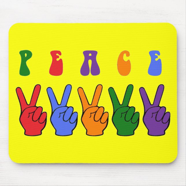 Retro Multicolor Peace Hand Mouse Mat (Front)