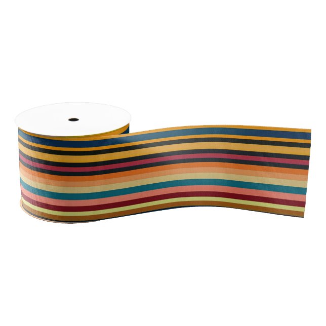 Retro Multicolour Vintage Stripe Grosgrain Ribbon (Spool)