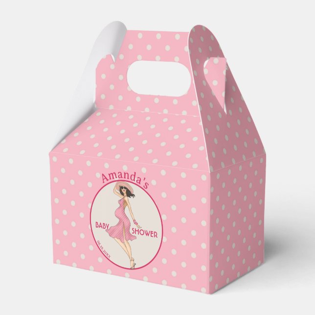 Retro Mum Brunette 2 Baby Shower Party Favour Box (Front Side)