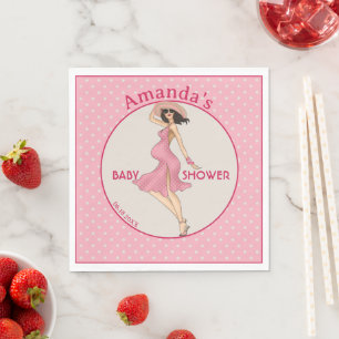 Retro Mum Brunette 2 Baby Shower Party Napkin