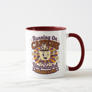 Retro Mum Mug Running On Caffeine Ungrateful Kids