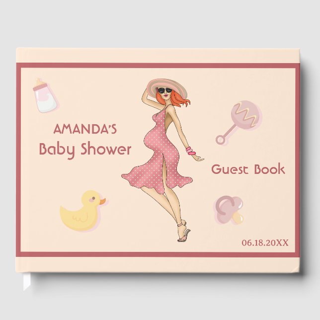 Retro Mum Redhead 2 Baby Shower Party  Guest Book (Front)
